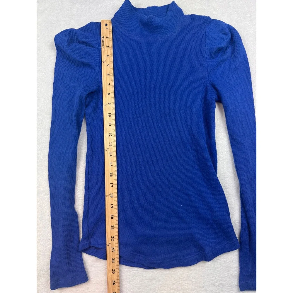 Free People Royal Blue Puff Shoulder Mock Neck Ribbed Top Small